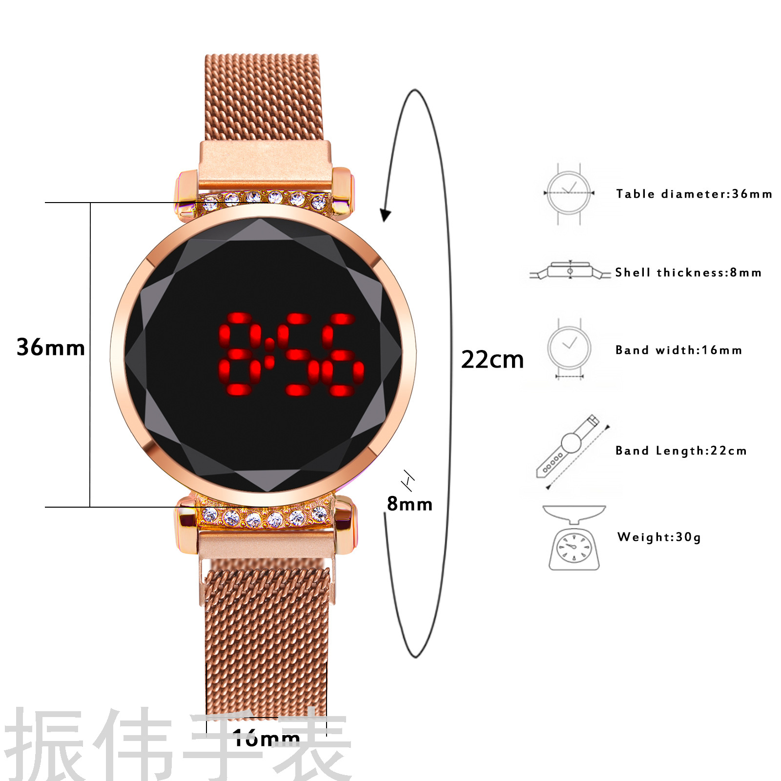 Influencers reloj de mujer moda pantalla táctil LED disco con diamantes milano tira de mujer reloj de cuarzo electrónico una pieza de generación de cabello Application Scenario