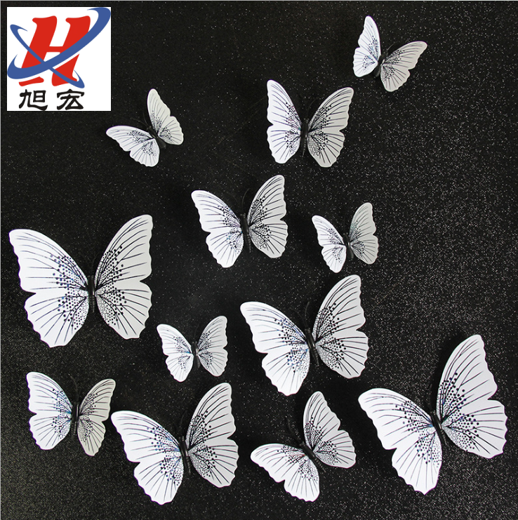 Single streamer 12 butterfly wall stickers 3d 3D simulation butterfly refrigerator stickers white butterfly creative wall stickers