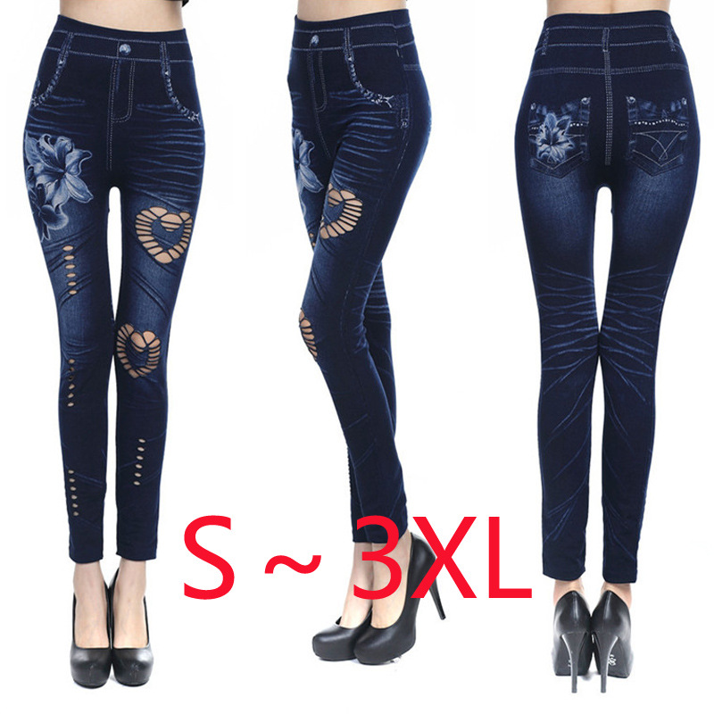 leggi, a seamless cotton faux denim leggi with a cut-out and sexy leg wrap, is a bestseller in Europe and America details Picture