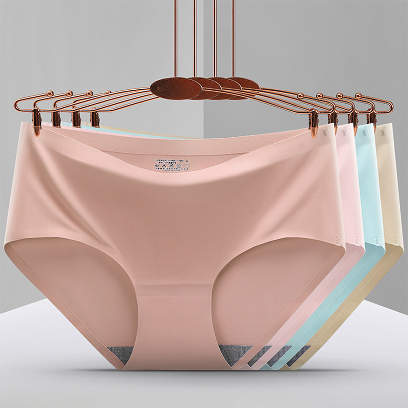 Summer women's ice silk underwear, cotton inner frame seamless close-fitting mid-waist underwear, women's breathable one-piece underwear