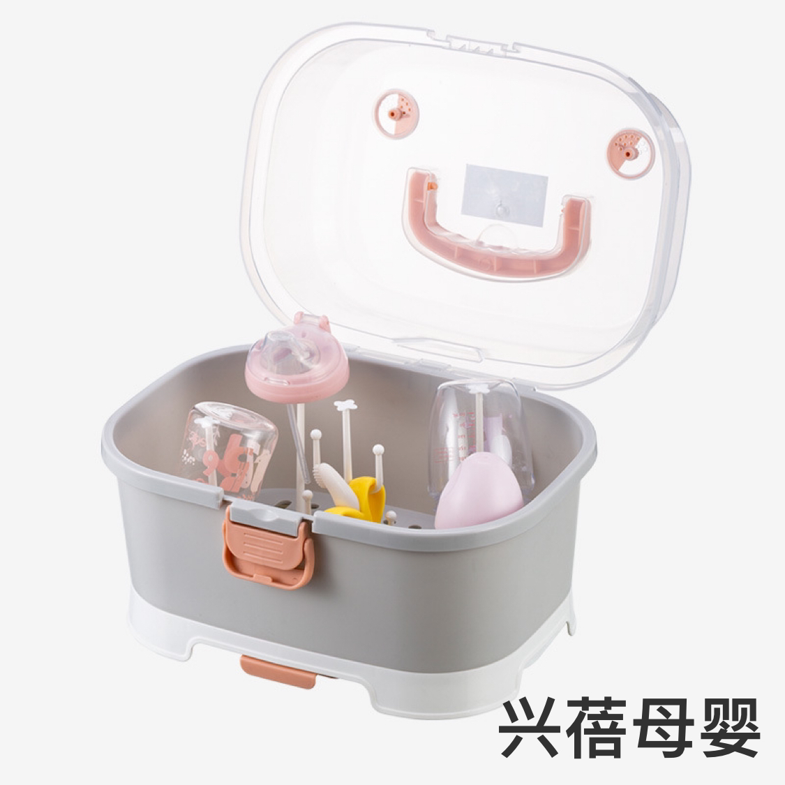Baby bottle storage box, portable large baby tableware storage box, water-draining dust-proof drying rack, milk powder box details Picture