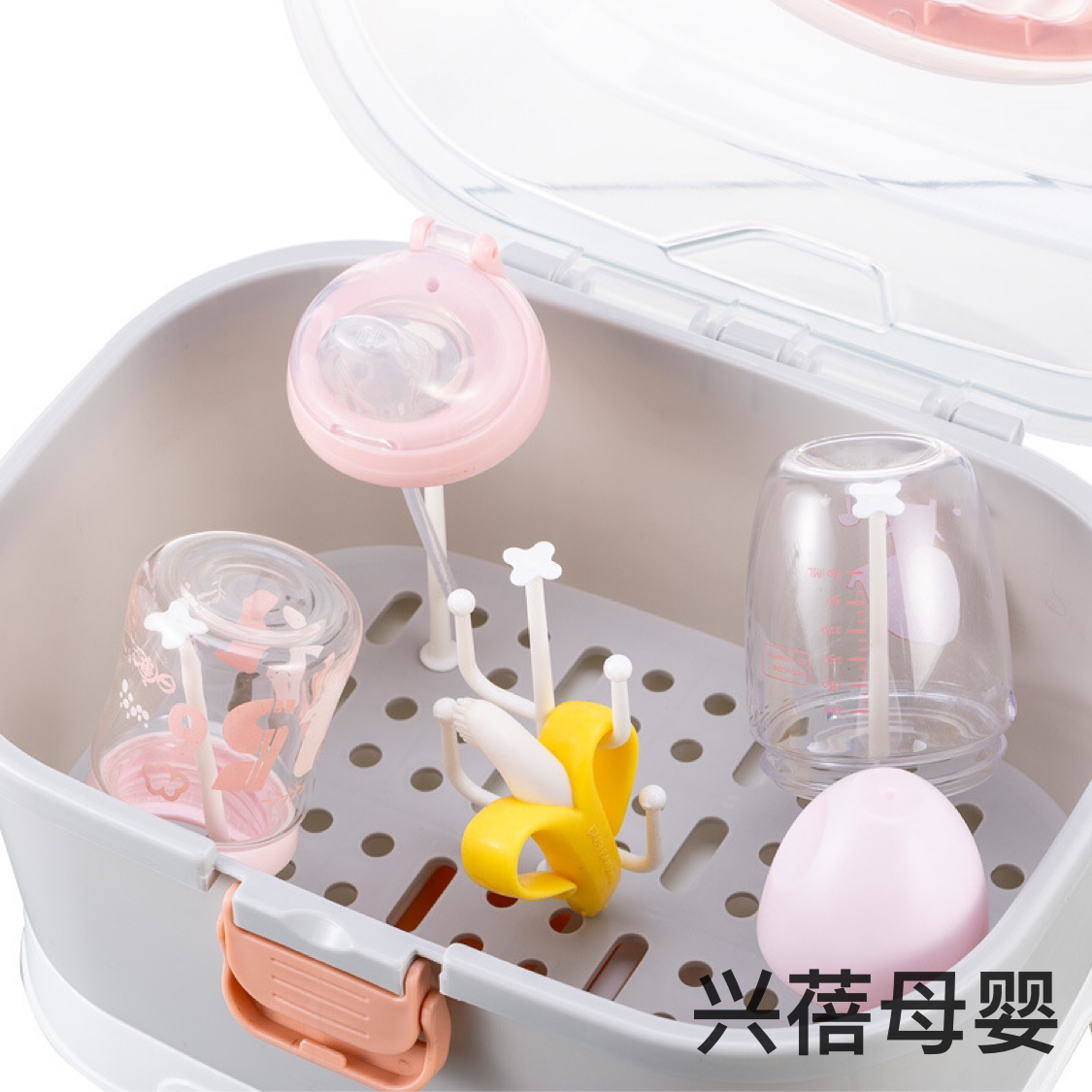 Baby bottle storage box, portable large baby tableware storage box, water-draining dust-proof drying rack, milk powder box Specification image