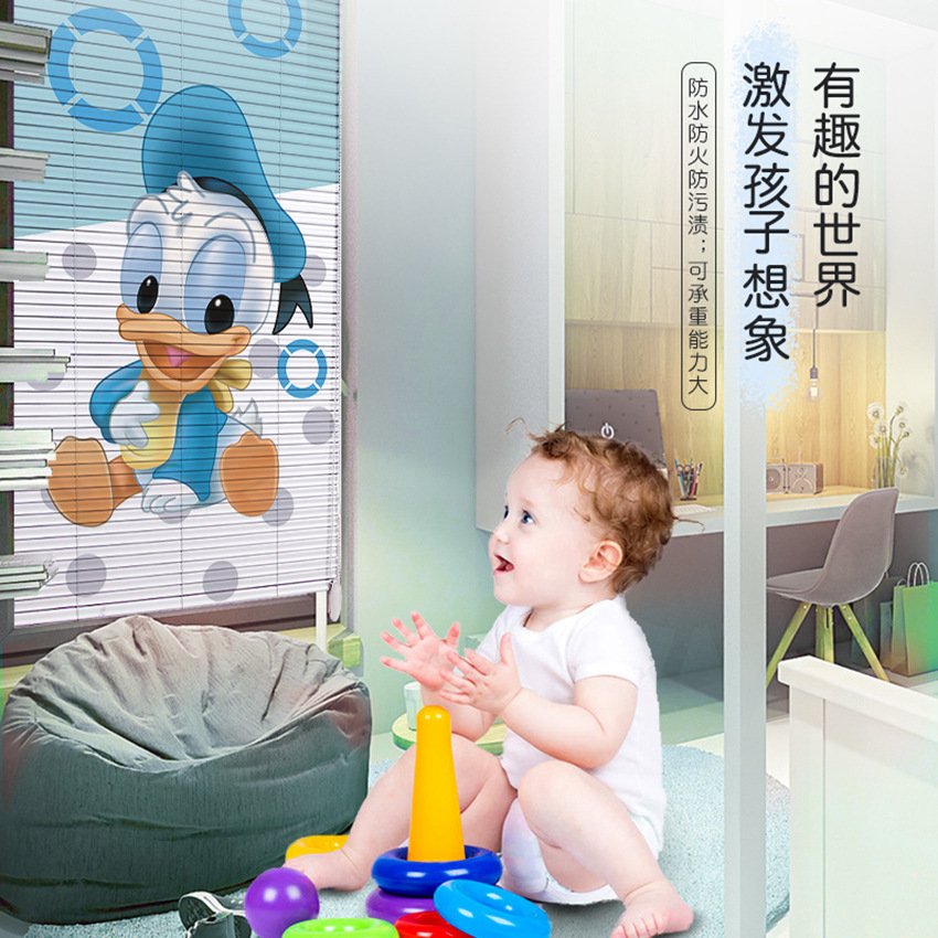 Printed Venetian blinds, no installation required, aluminum alloy, waterproof, sun-proof, light-blocking, sunshade roller blinds, children's bedroom, bathroom Specification image