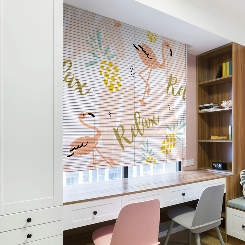 Printed Venetian blinds, no installation required, aluminum alloy, waterproof, sun-proof, light-blocking, sunshade roller blinds, children's bedroom, bathroom details Picture