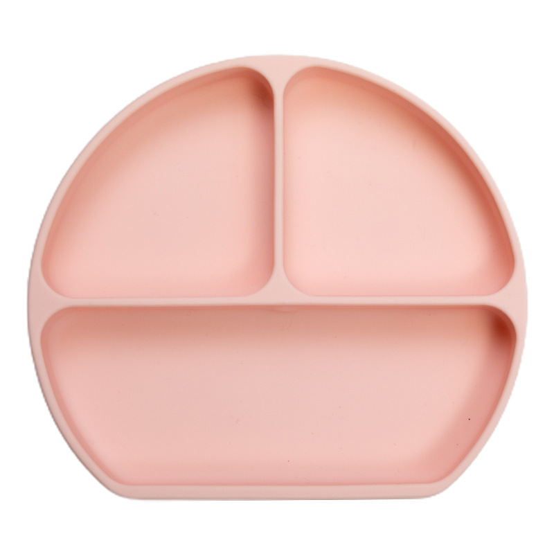 New baby silicone dinner plate, infant and children's tableware, complementary food bowl, three-compartment suction cup eating training set details Picture