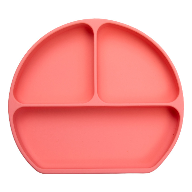 New baby silicone dinner plate, infant and children's tableware, complementary food bowl, three-compartment suction cup eating training set Item Picture