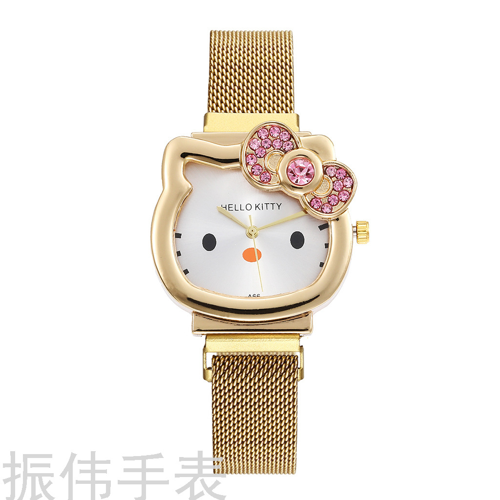 New cute cartoon watch HELLO KITTY children's watch with magnetic strap KT Cat Boys and Girls student watch details Picture