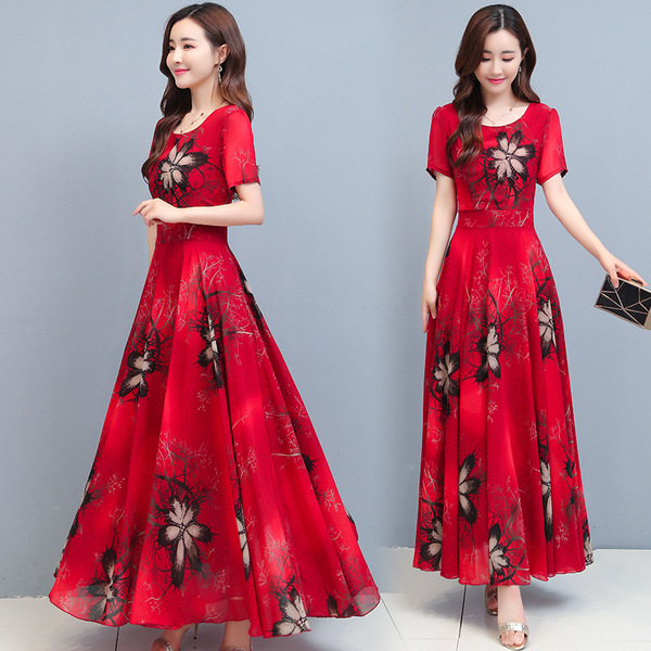 Wholesale foreign trade dresses for women in 2021, new round neck, plus-size, middle-aged and mature style, mom dress, large skirt trend Application Scenario