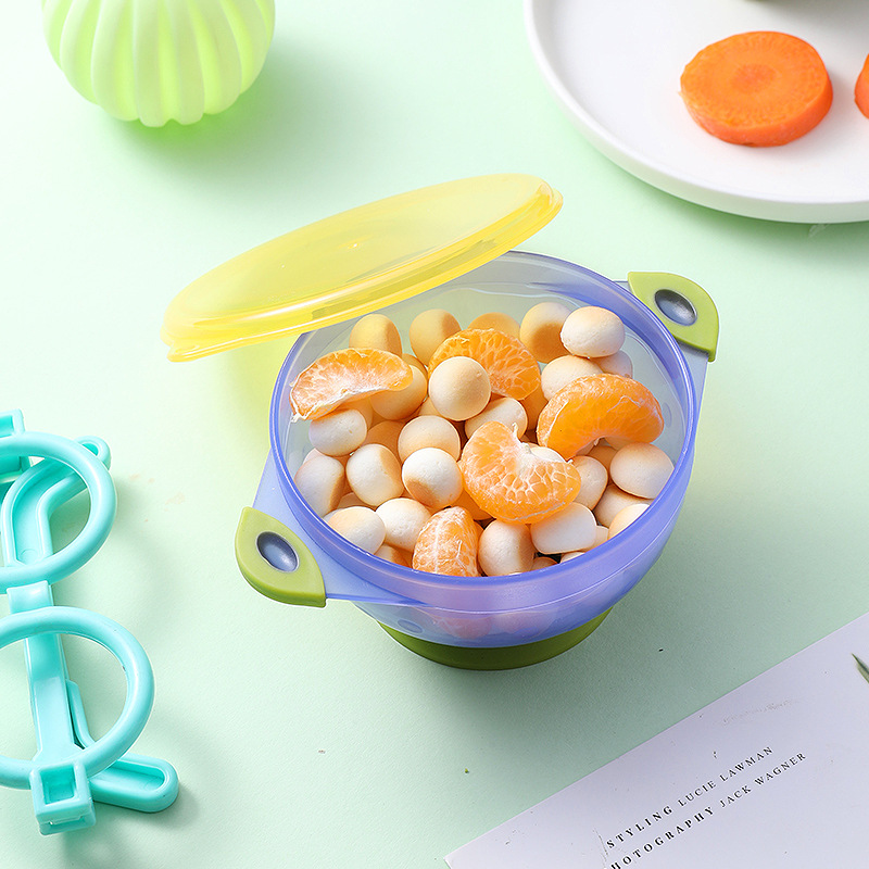 Children's covered suction cups, baby rubber-coated bowls, double-ear plates, tableware, large, medium and small set meals details Picture