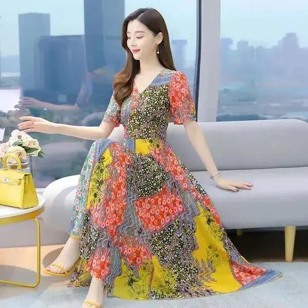 Customized wholesale Amazon 2021 dress, Instagram super slimming summer new dress, long dress, floral print