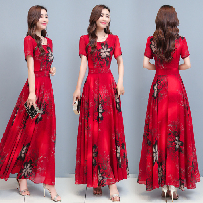 Wholesale foreign trade dresses for women in 2021, new round neck, plus-size, middle-aged and mature style, mom dress, large skirt trend Item Picture