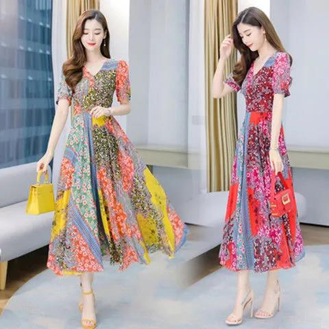 Customized wholesale Amazon 2021 dress, Instagram super slimming summer new dress, long dress, floral print Specification image