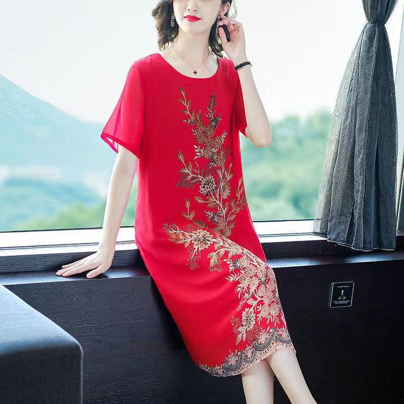 Wholesale 2021 summer new style rich lady festive plate-size women's dress Loose mom dress Short sleeve trendy Item Picture