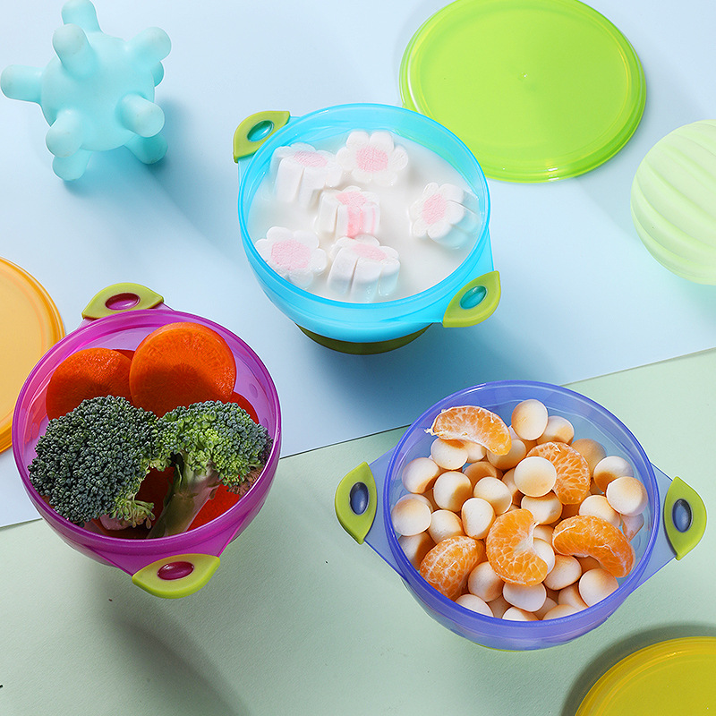 Children's covered suction cups, baby rubber-coated bowls, double-ear plates, tableware, large, medium and small set meals Application Scenario