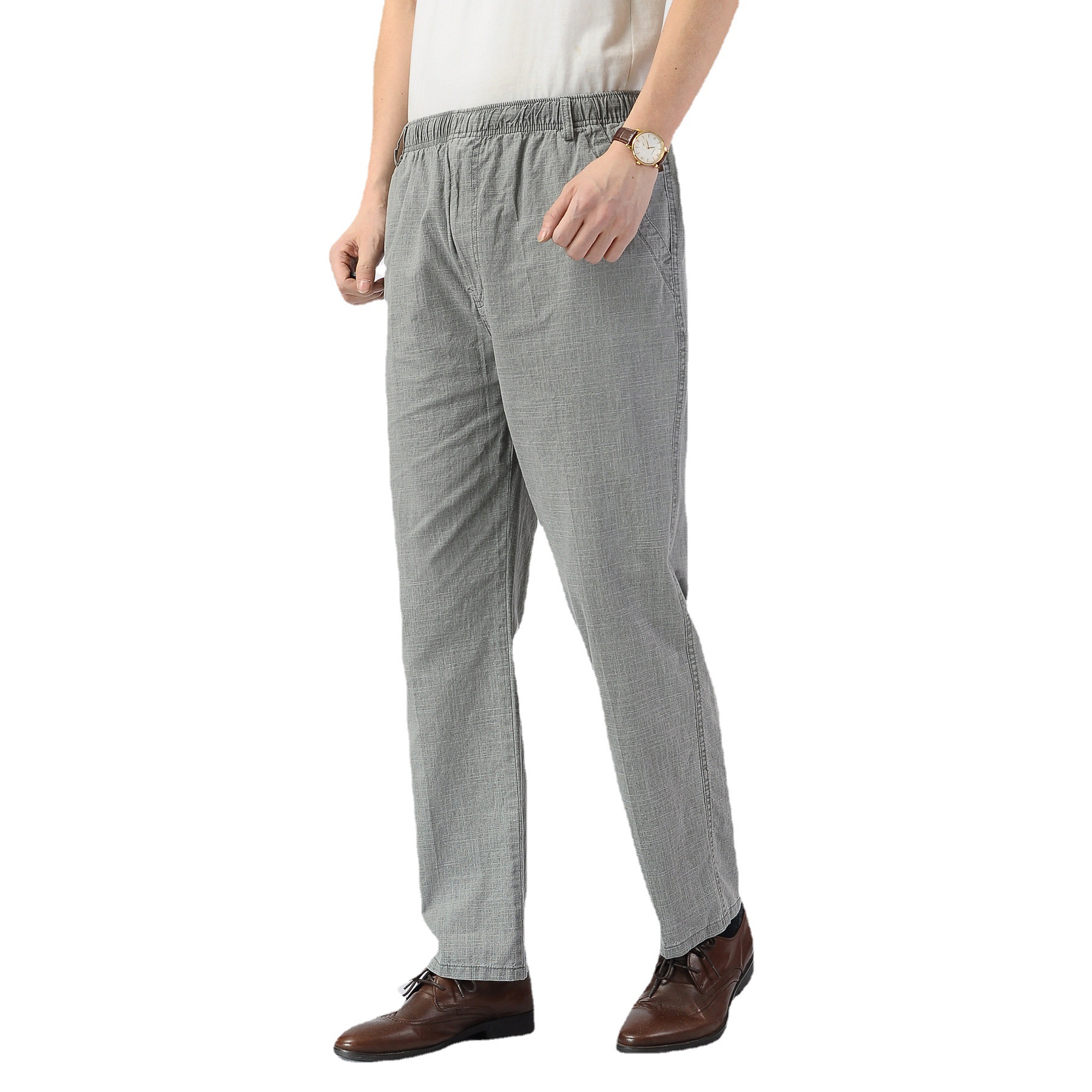 Source quality, direct supply from the factory for middle-aged and elderly people. Summer thin, casual, loose, high-waisted straight men's linen trousers Item Picture