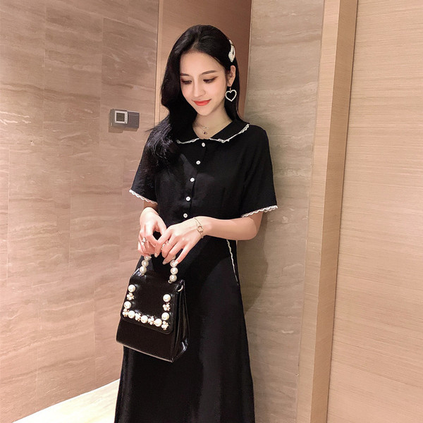 Wholesale plus-size women's clothing 2021 summer French Hepburn style dress slimming retro mid-length bellflower dress