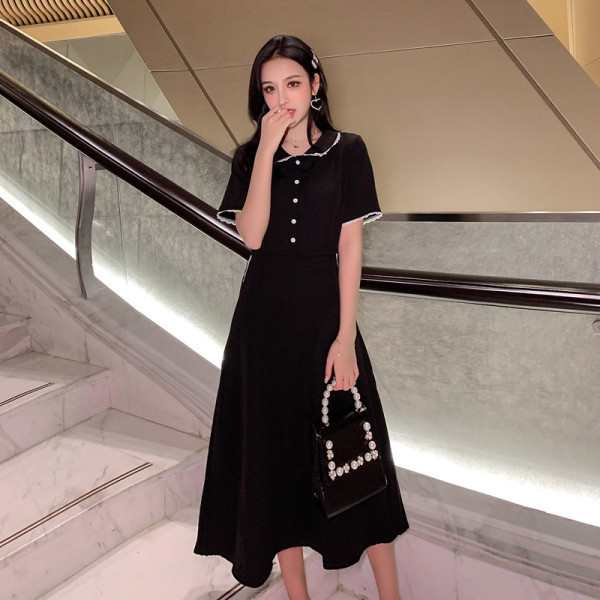 Wholesale plus-size women's clothing 2021 summer French Hepburn style dress slimming retro mid-length bellflower dress details Picture