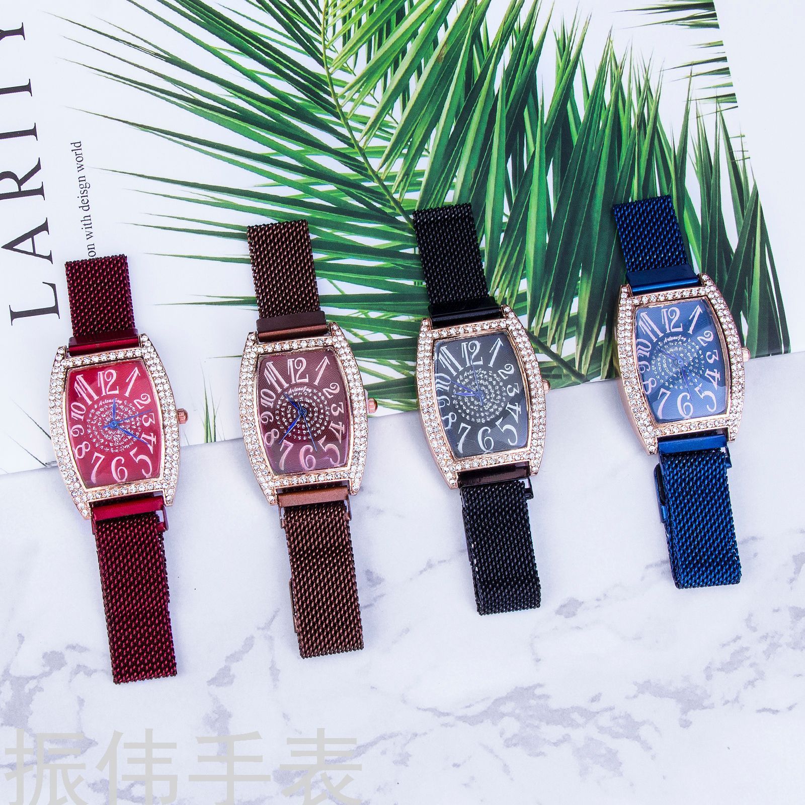 wish's best-selling magnet diamond-encrusted bar-shaped mesh strap watch, Douyin's new full-diamond digital dial women's watch Application Scenario