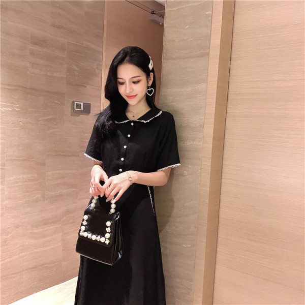 Wholesale plus-size women's clothing 2021 summer French Hepburn style dress slimming retro mid-length bellflower dress Specification image