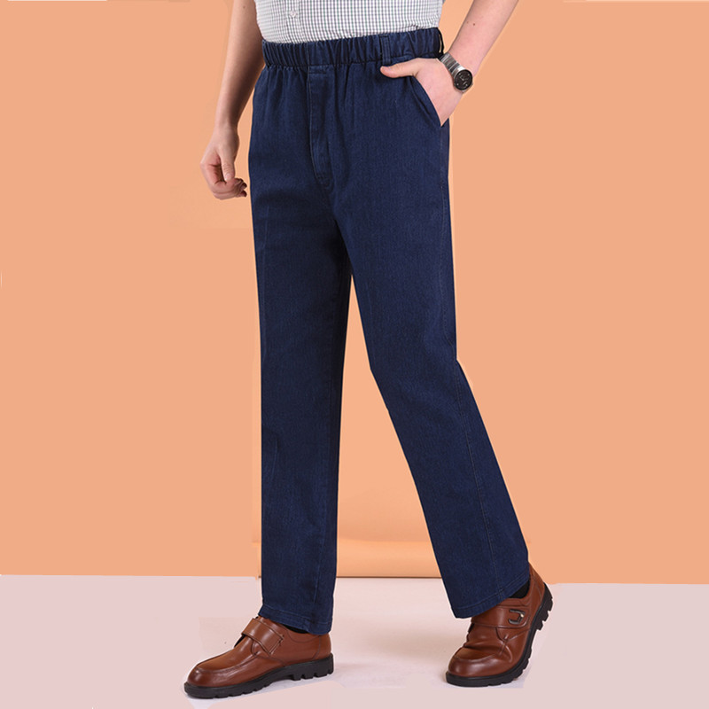 The 2021 autumn/Winter new collection of loose straight-leg jeans for middle-aged and elderly men in Chinese red is directly supplied by the manufacturer details Picture