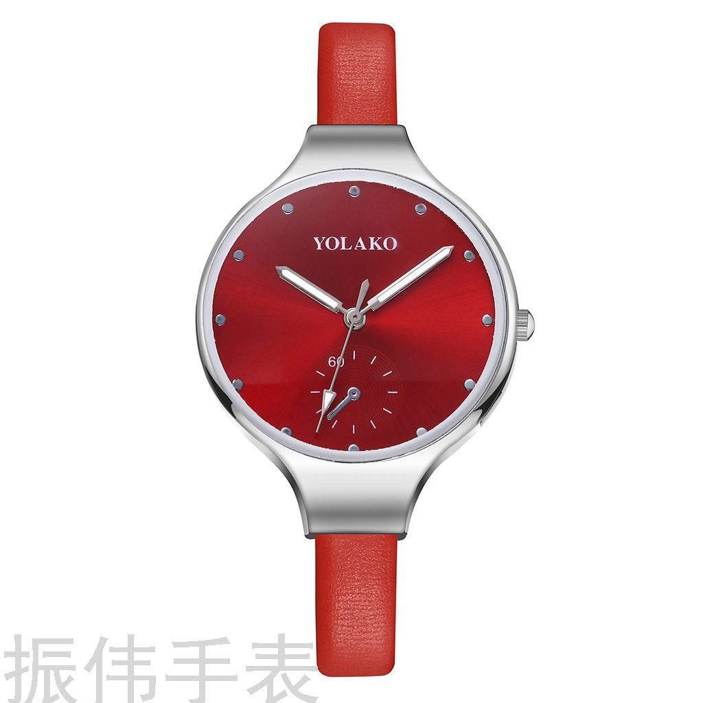 Korean version creative YOLAKO fine leather strap fashionable women's watch, simple rose gold silver small dial versatile watch Item Picture