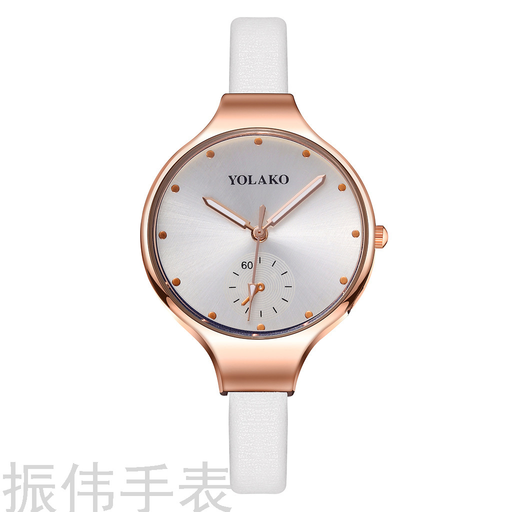 Korean version creative YOLAKO fine leather strap fashionable women's watch, simple rose gold silver small dial versatile watch Specification image