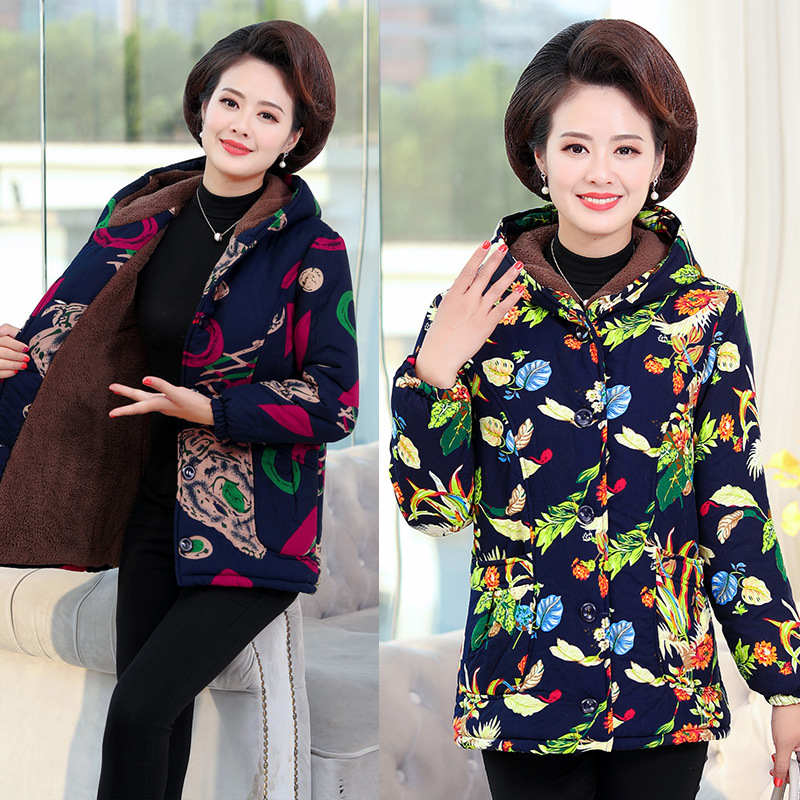 Short cotton-padded clothes for middle-aged and elderly women's winter wear with added fleece and thickening, short cotton-padded clothes for grandmothers, and large-sized cotton jackets for mothers aged 50 to 70 Specification image