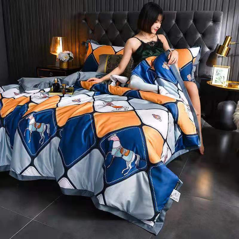 Bedding, bed sheets, quilt covers, home textiles, new printed washed Tencel summer quilt set, silk ice silk summer cool quilt, summer quilt core - foal Specification image