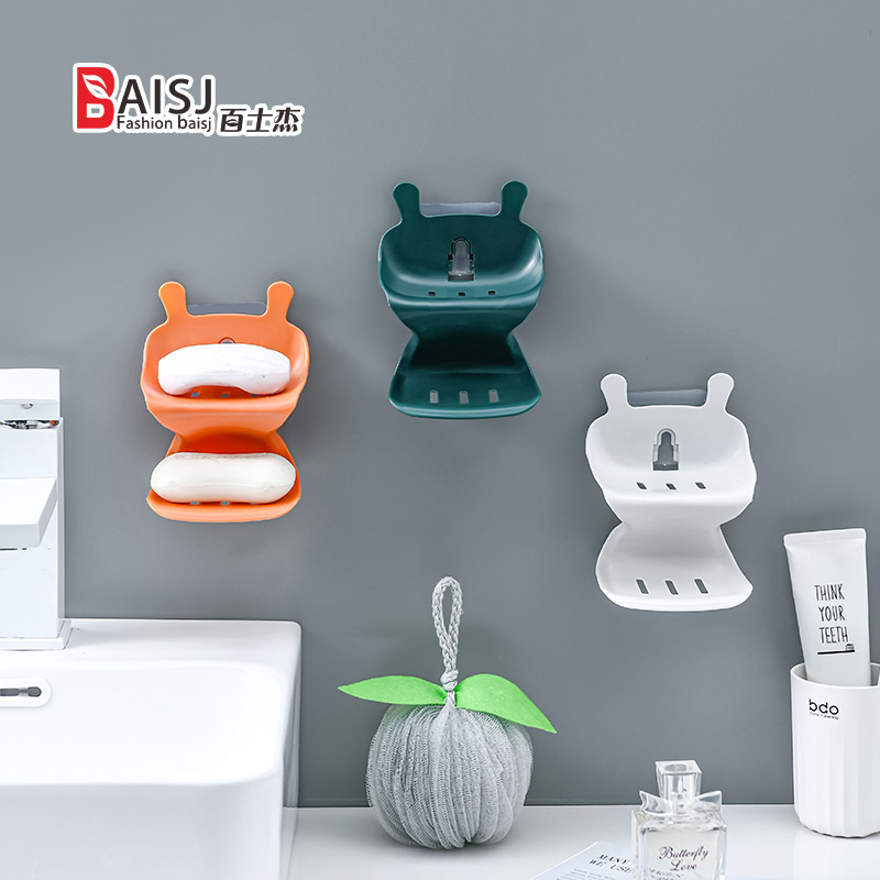 Double-layer wall-mounted creative soap box for bathroom and toilet, cute draining soap box, soap box storage rack wholesale Specification image