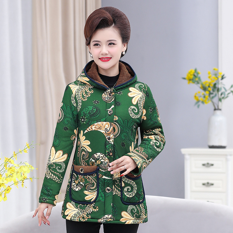 Women's clothing for middle-aged and elderly people, cotton-padded jackets for mothers, autumn and winter coats with fleece and thickened cotton-padded clothes, large-sized cotton-padded jackets for grandmothers aged 40-50-60 details Picture