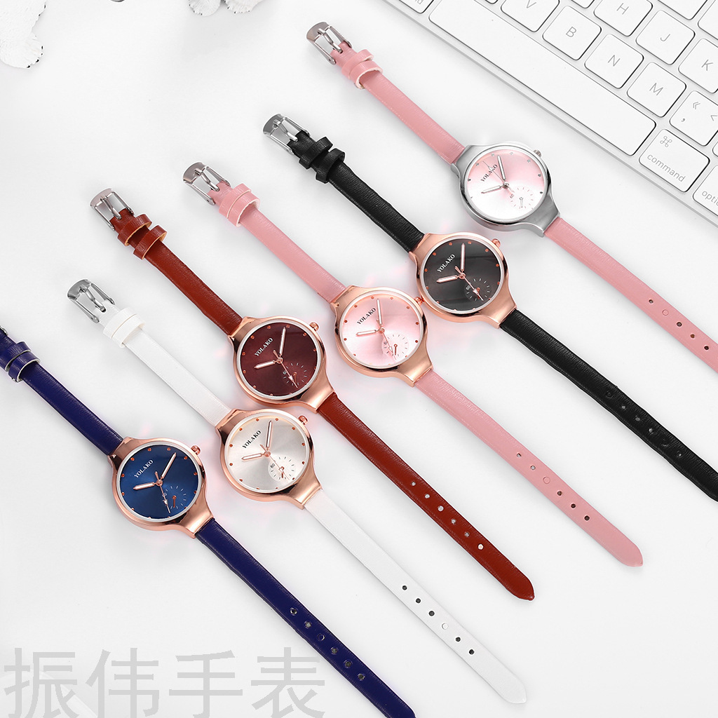 Korean version creative YOLAKO fine leather strap fashionable women's watch, simple rose gold silver small dial versatile watch details Picture