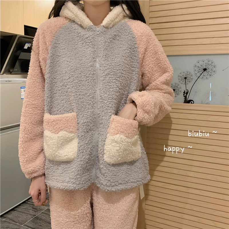 珊瑚绒睡衣女冬套装加厚加绒毛绒套头春秋卡通法兰绒家居服大码女