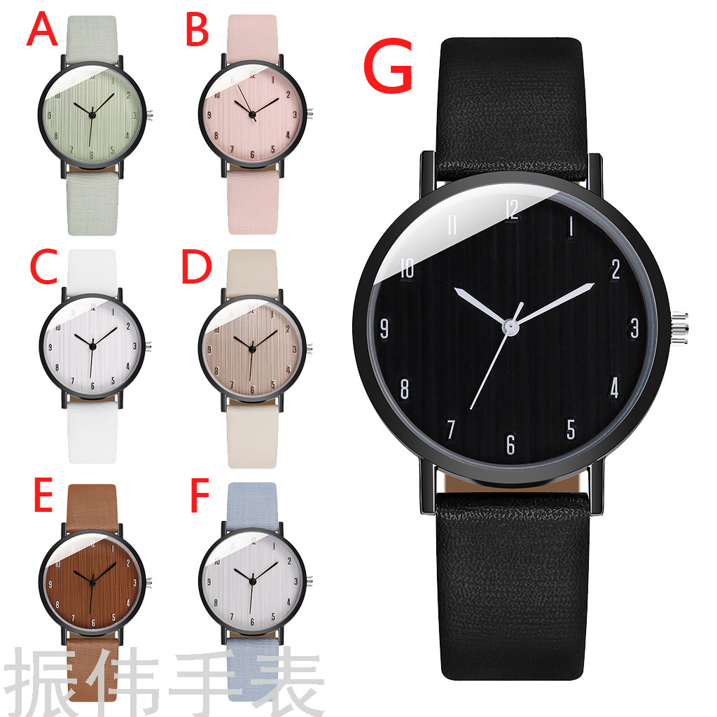 Factory direct sales of fashionable ultra-thin leather strap ladies' quartz watches. Simple small numbers, wood grain dial, versatile wristwatches details Picture