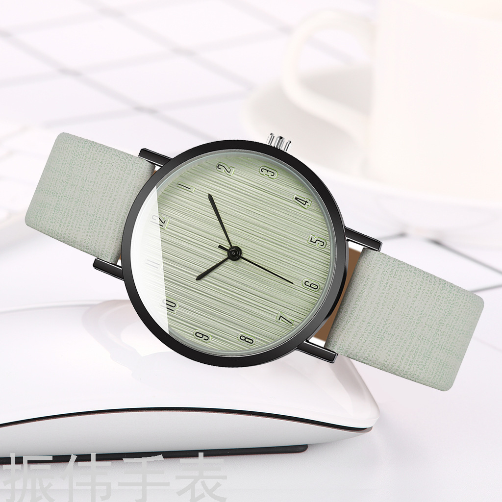 Factory direct sales of fashionable ultra-thin leather strap ladies' quartz watches. Simple small numbers, wood grain dial, versatile wristwatches Specification image