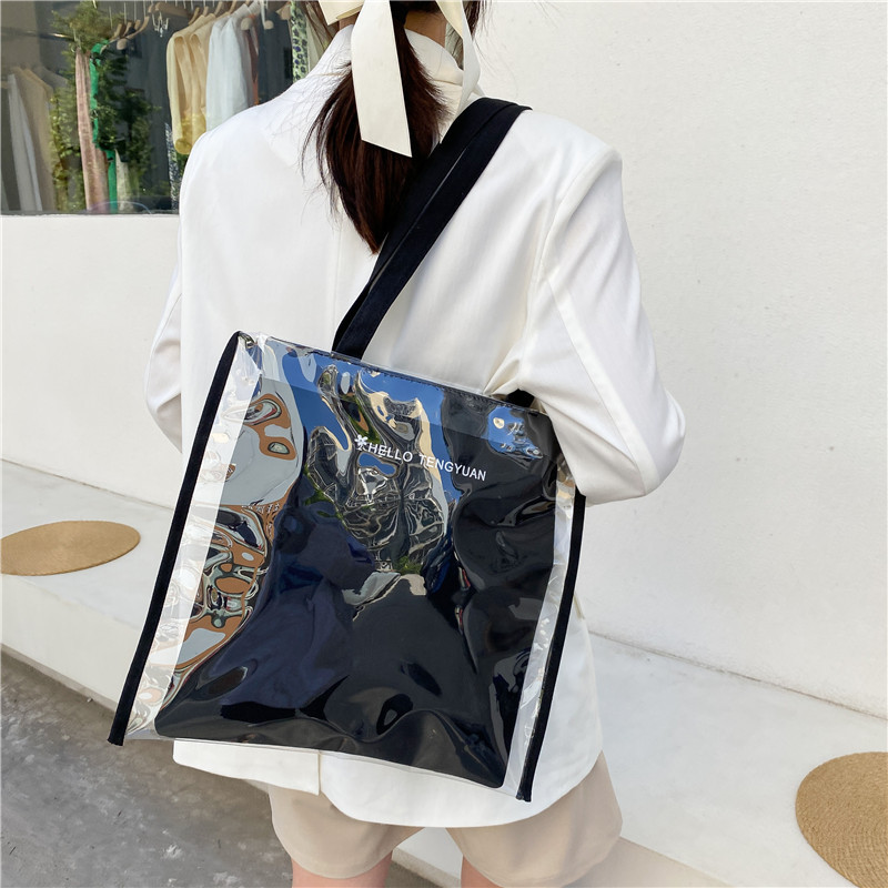 Verano gran capacidad japón corea ins clear jelly 2021 nuevo de un hombro portátil estudiante lona bolsa de letras de compras Specification image