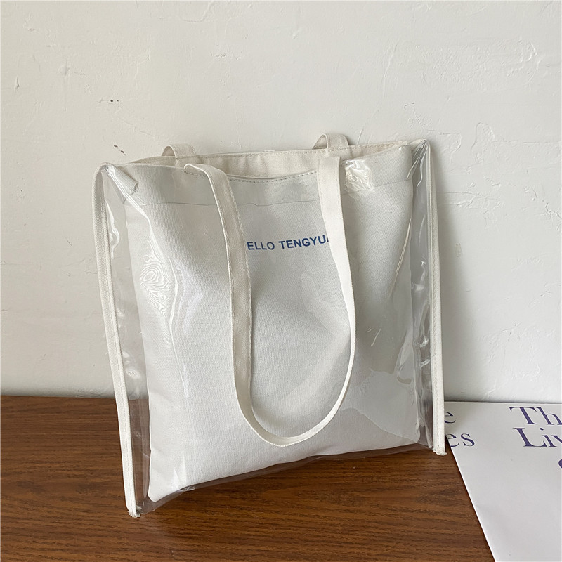 Verano gran capacidad japón corea ins clear jelly 2021 nuevo de un hombro portátil estudiante lona bolsa de letras de compras