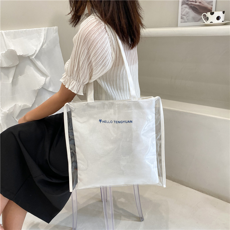 Verano gran capacidad japón corea ins clear jelly 2021 nuevo de un hombro portátil estudiante lona bolsa de letras de compras details Picture