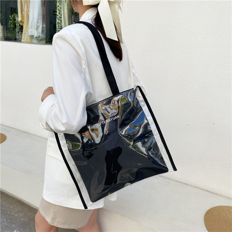Verano gran capacidad japón corea ins clear jelly 2021 nuevo de un hombro portátil estudiante lona bolsa de letras de compras Application Scenario