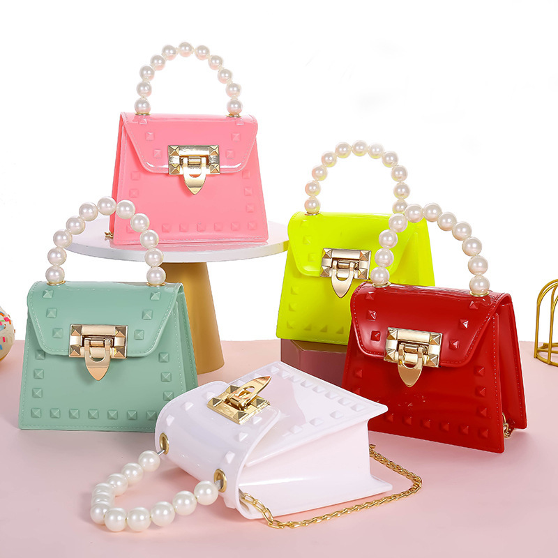2021 Oblique span new pearl chain jelly bag shoulder bag mini tote bag women's tote diamond check bag women