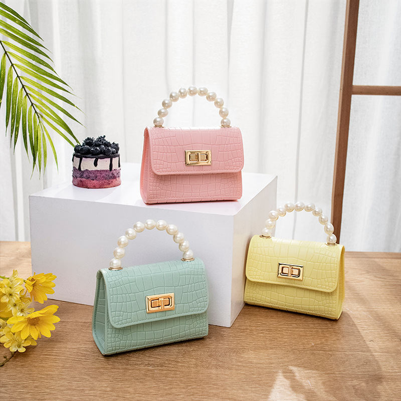 2021 Summer New PVC colorful mini jelly bag, pearl hand-held mini crossbody bag, cross-border women's bag details Picture
