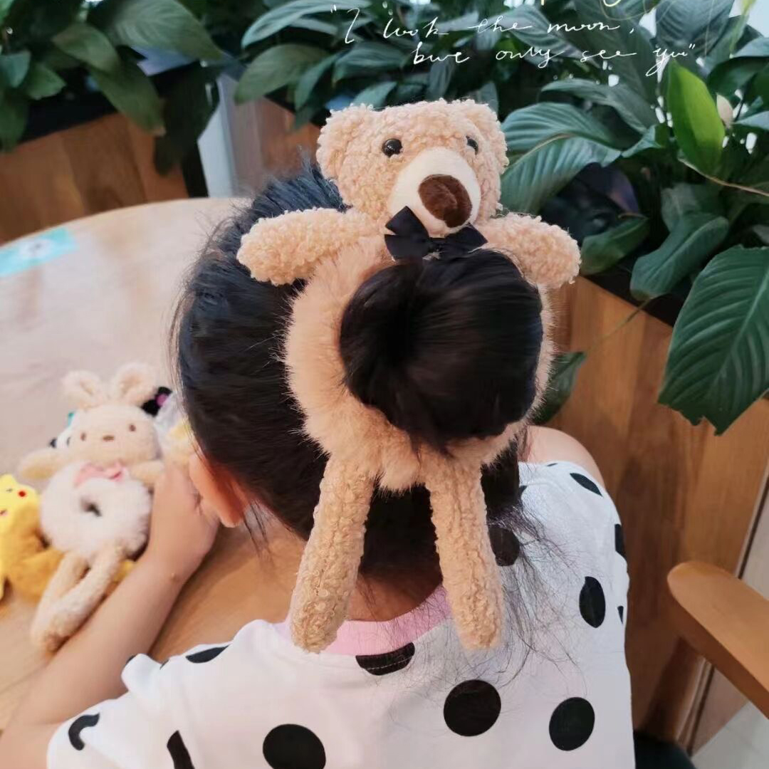 Cartoon bear and rabbit hair ties and hair bands, cute girl face washing and grooming headwear, fluffy girl's outdoor charm