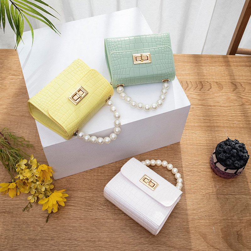 2021 summer new PVC color mini jelly bag Pearl portable mini cross border bag for women
