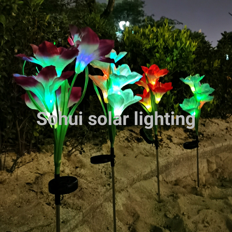 2021新款太阳能百合花灯仿真户外庭院花园插地灯LED草坪灯景观