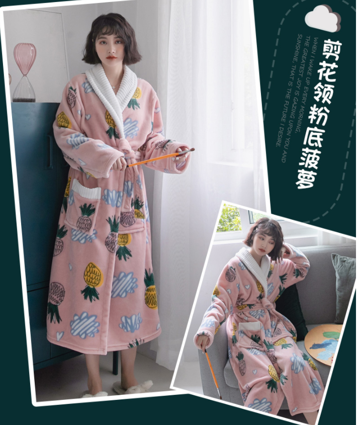 Nightgown Women's Long Autumn And Winter Coral Velvet Bathrobe Men's Winter Thickened Bathrobe Winter Couple Flannel Pajamas Homewear