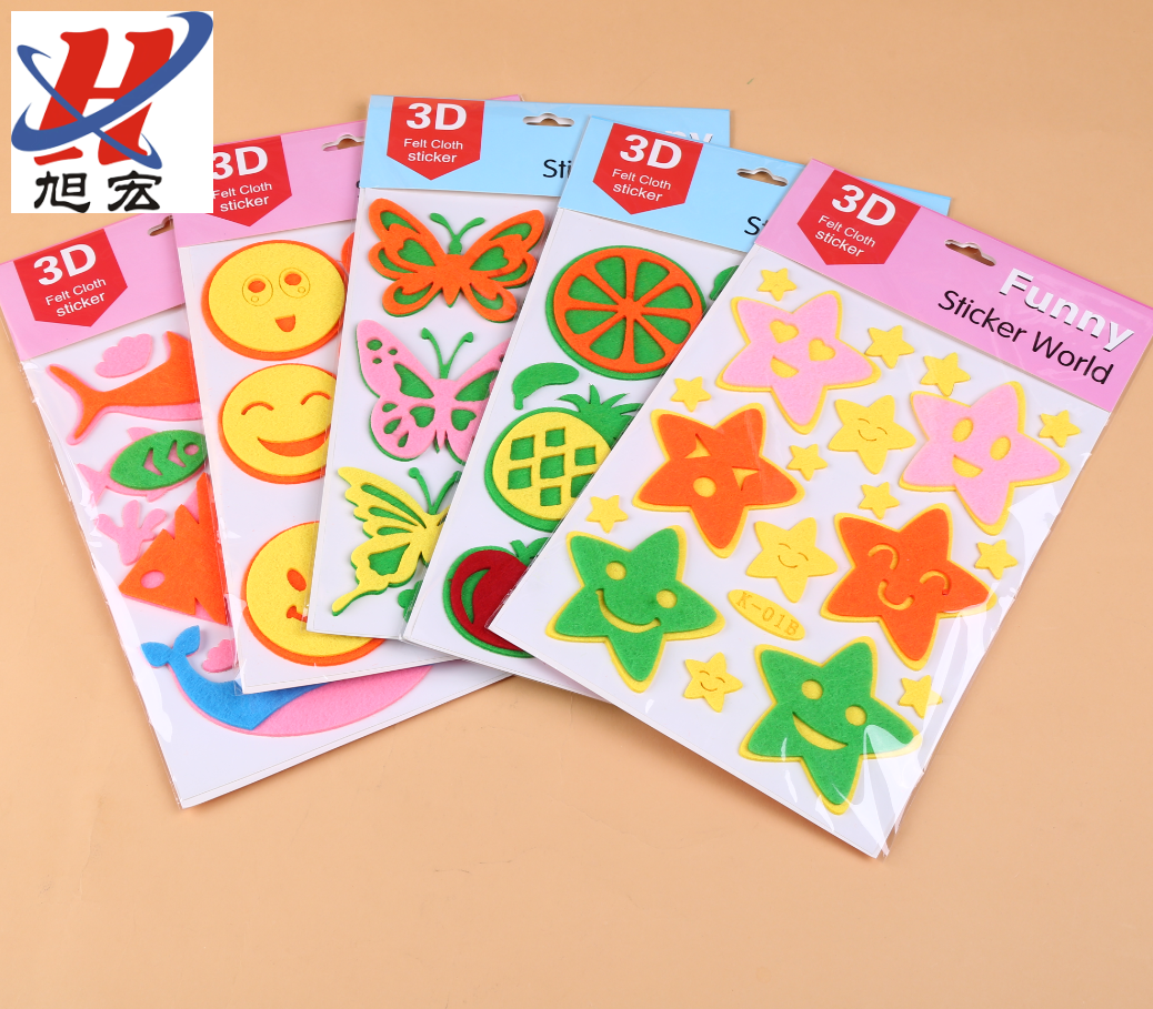 3D handcrafted decoration with cartoon beetles, butterflies, sunflowers, animals, cars and fruits on the felt fabric wall