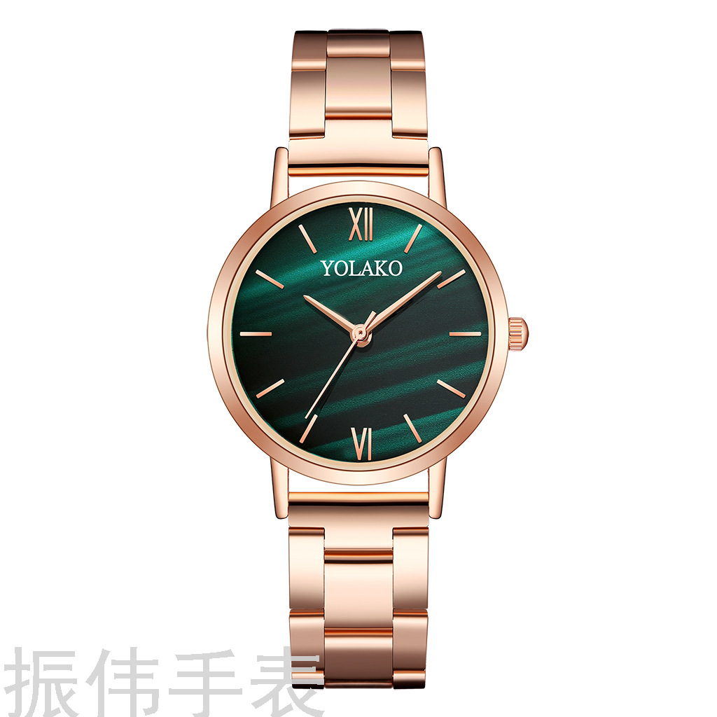 YOLAKO brand casual small green watch alloy steel band women's watch, elegant small dial fashionable watch wholesale details Picture