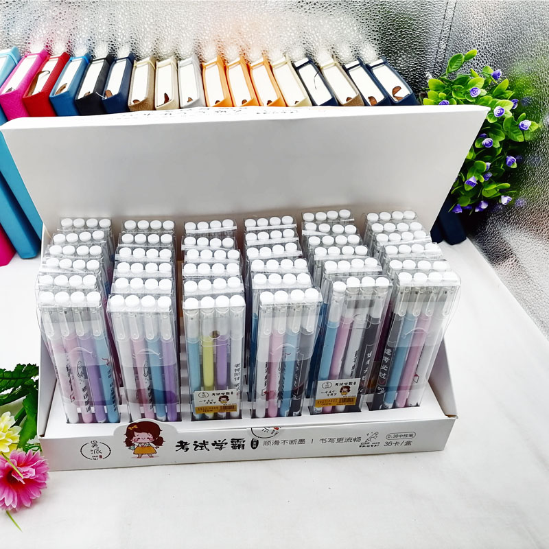 C1415 Trendy four-pen straight liquid gel pen, new student writing tool pen, 3-yuan store stationery in Yiwu Specification image