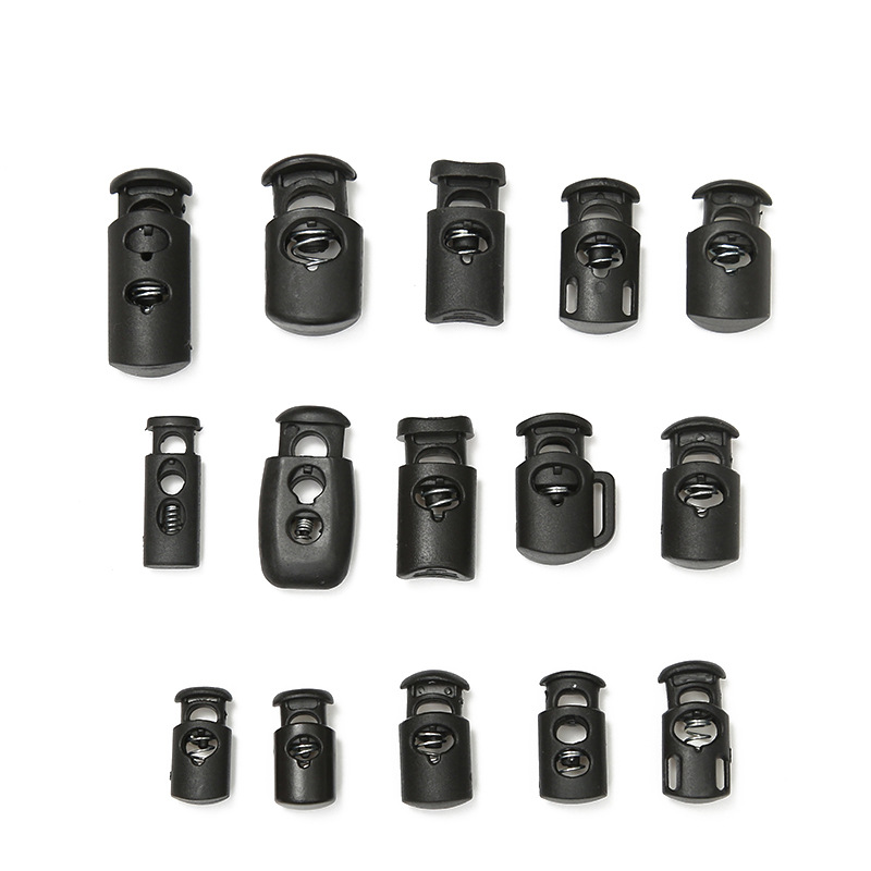 Plastic rope buckles for luggage accessories, spring buckles, plastic rope buckles for luggage and clothing, press buckles, flat bamboo sticks, double-eye rope buckles Specification image