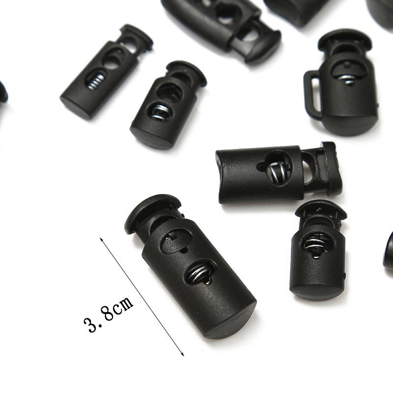 Plastic rope buckles for luggage accessories, spring buckles, plastic rope buckles for luggage and clothing, press buckles, flat bamboo sticks, double-eye rope buckles details Picture