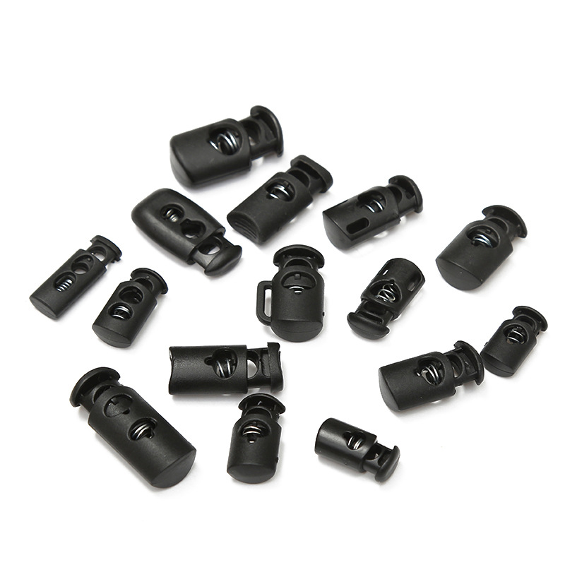 There are various shapes of plastic spring buckles, tension adjustment buckles, fixed rope buckles, threading rope buckles and pig nose buckles in stock Item Picture
